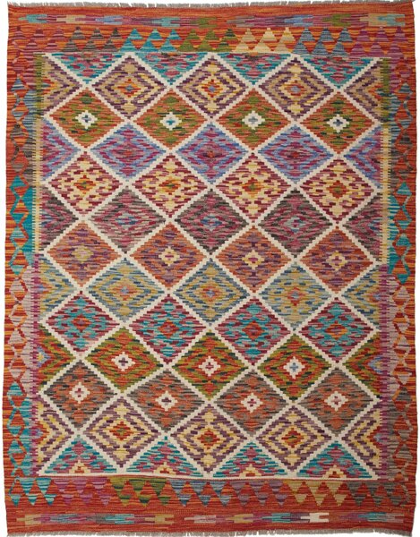 Tappeto Kilim Afghanistan Astratto Multicolore Vibrante 146x186 Cm