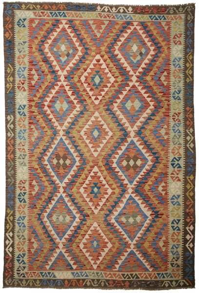 Tappeto Kilim Afghanistan Astratto Terracotta Blu 175x258 Cm