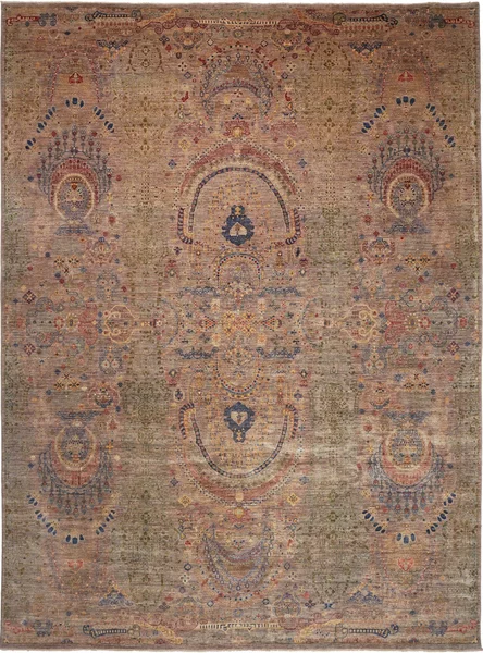 Tappeto Shahi Fine Pakistan Floreale Verde Beige 297x408 Cm