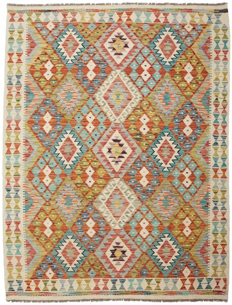 Tappeto Kilim Afghanistan Geometrico Multicolore Turchese 154x201 Cm