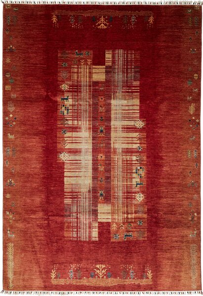 Tappeto Siva Pakistan Geometrico Rosso Terracotta Beige 207x300 Cm