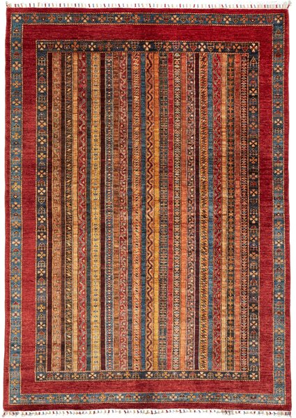 Tappeto Shall Pakistan Geometrico Rosso Multicolore 175x245 Cm
