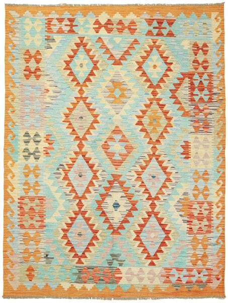 Tappeto Kilim Afghanistan Geometrico Turchese Arancio 147x195 Cm