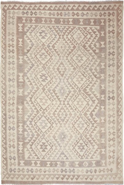 Tappeto Kilim Afghanistan Geometrico Beige Marrone Chiaro 197x291 Cm