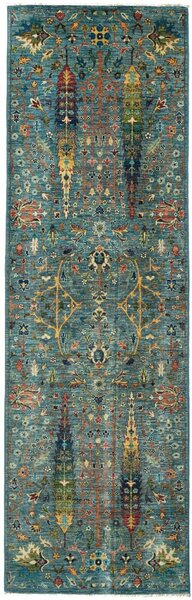 Tappeto Shahi Fine Pakistan Floreale Petrolio Multicolore 77x248 Cm