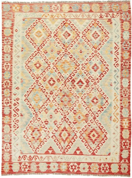 Tappeto Kilim Afghanistan Geometrico Crema Terracotta 159x207 Cm