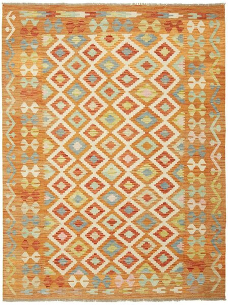 Tappeto Kilim Afghanistan Geometrico Arancione Azzurro 148x199 Cm