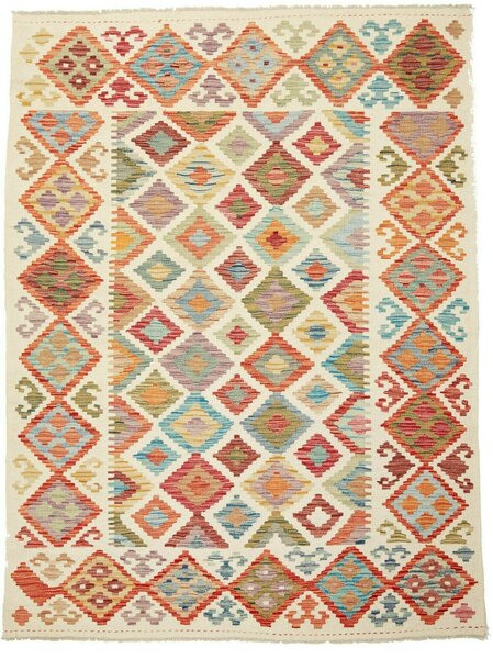 Tappeto Kilim Afghanistan Astratto Avorio Multicolore Vivace 150x199 Cm