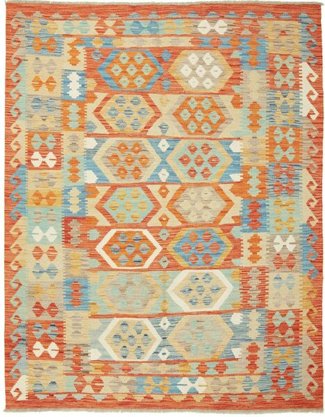 Tappeto Kilim Afghanistan Geometrico Arancio Azzurro 149x196 Cm