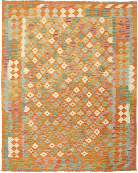 Tappeto Kilim Afghanistan Geometrico Arancio Azzurro 154x192 Cm