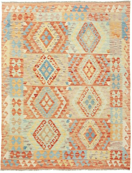 Tappeto Kilim Afghanistan Geometrico Arancio Azzurro 149x196 Cm