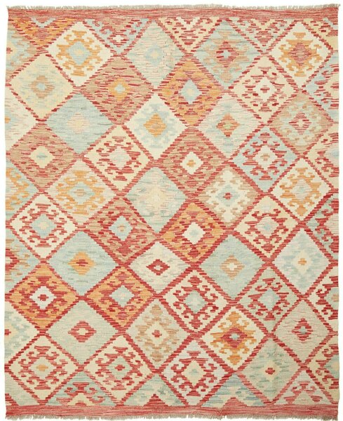 Tappeto Kilim Afghanistan Astratto Rosso Azzurro 160x194 Cm