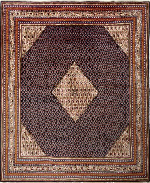 Tappeto Sarough Persia Medaglione Blu Notte Beige 285x340 Cm