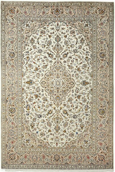 Tappeto Kashan Persia Medaglione Avorio Beige Dettagli 195x293 Cm