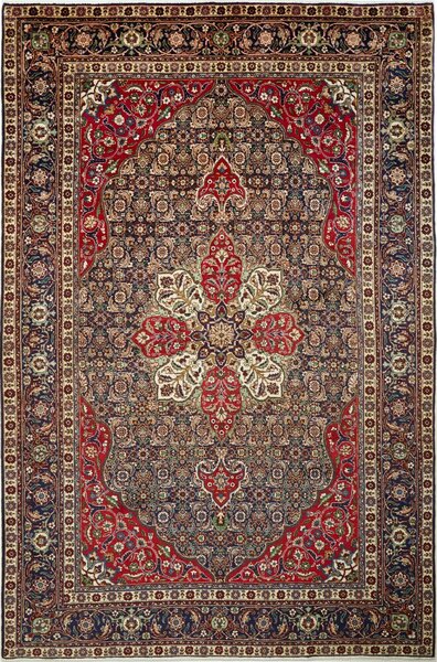 Tappeto Tabriz Persia Medaglione Blu Scuro Rosso 200x305 Cm