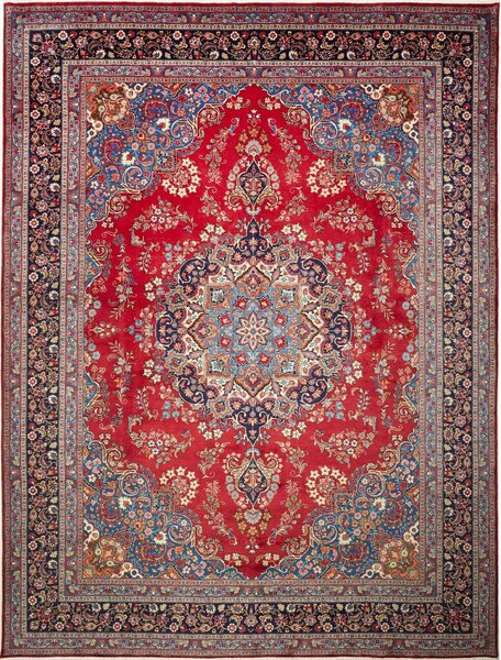 Tappeto Sabzevar Persia Medaglione Rosso Blu 290x390 Cm