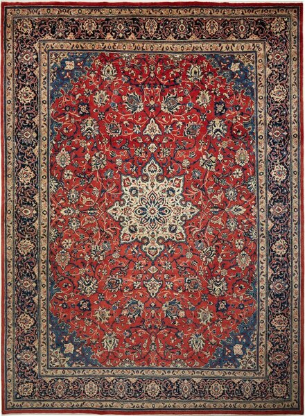 Tappeto Sarough Persia Medaglione Rosso Blu 277x380 Cm
