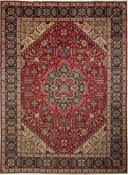 Tappeto Tabriz Persia Medaglione Rosso Granato Blu 248x337 Cm