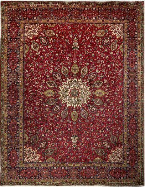 Tappeto Tabriz Persia Medaglione Rosso Crema 302x390 Cm