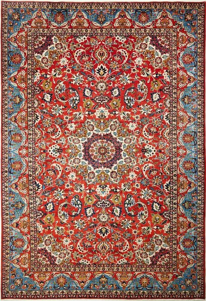 Tappeto Nadjafabad Persia Medaglione Rosso Azzurro 260x384 Cm