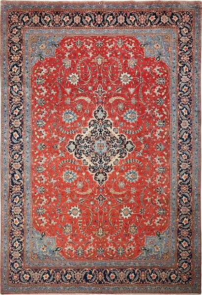 Tappeto Sarough Persia Medaglione Rosso Blu 265x385 Cm