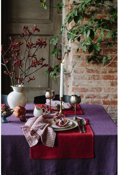 Sottobicchieri di colore rosso-naturale in set di 4 pezzi Red Natural Stripes - Linen Tales