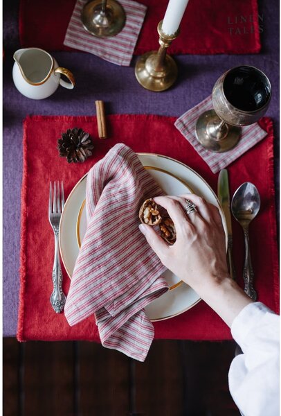 Sottobicchieri di colore rosso-naturale in set di 4 pezzi Red Natural Stripes - Linen Tales