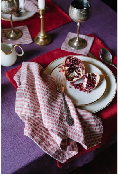 Sottobicchieri di colore rosso-naturale in set di 4 pezzi Red Natural Stripes - Linen Tales