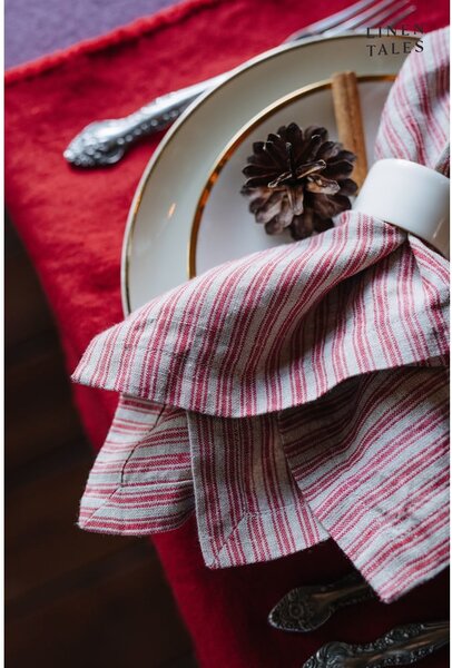 Sottobicchieri di colore rosso-naturale in set di 4 pezzi Red Natural Stripes - Linen Tales