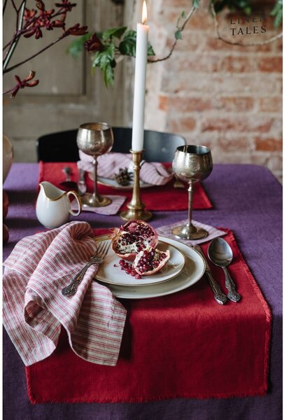 Sottobicchieri di colore rosso-naturale in set di 4 pezzi Red Natural Stripes - Linen Tales