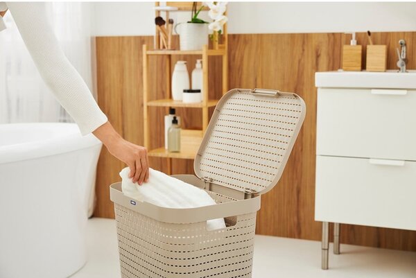 Cesta Portabiancheria Da Bagno Belli E FORTI - 55 Litri, Tortora, Polipropilene - 37x39,5x53,5 Cm - Foto 4