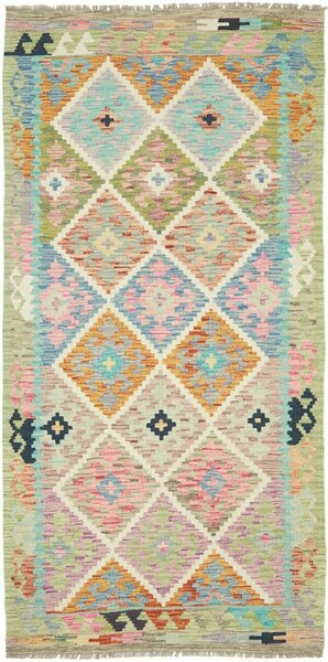 Tappeto Kilim Afghanistan Geometrico Pastello Verde 99x199 Cm