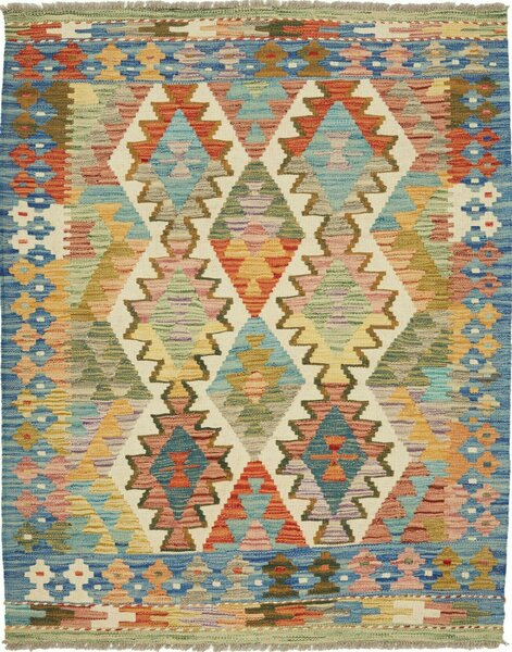 Tappeto Kilim Afghanistan Geometrico Multicolore Vivace 104x134 Cm