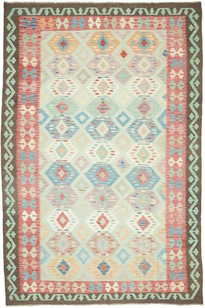 Tappeto Kilim Afghanistan Geometrico Multicolore Azzurro 192x292 Cm