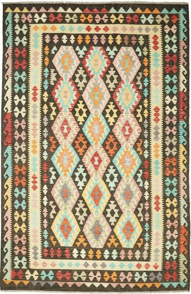 Tappeto Kilim Afghanistan Astratto Marrone Scuro Multicolore 194x294 Cm