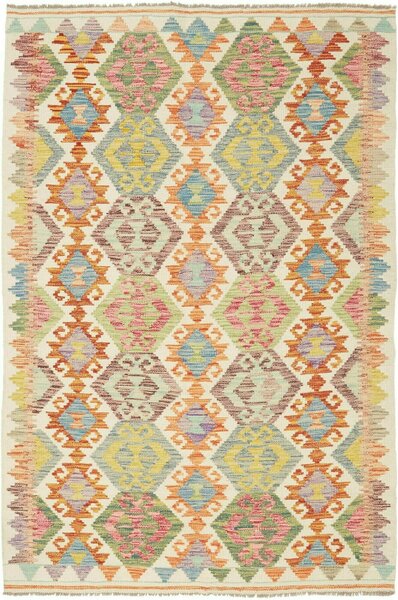 Tappeto Kilim Afghanistan Geometrico Multicolore Avorio 120x179 Cm