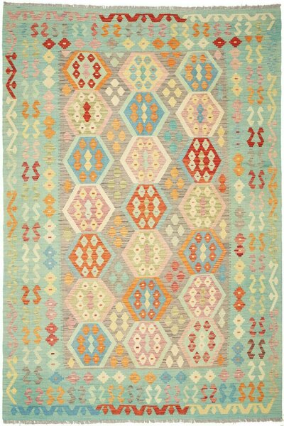 Tappeto Kilim Afghanistan Geometrico Celeste Arancione 200x300 Cm