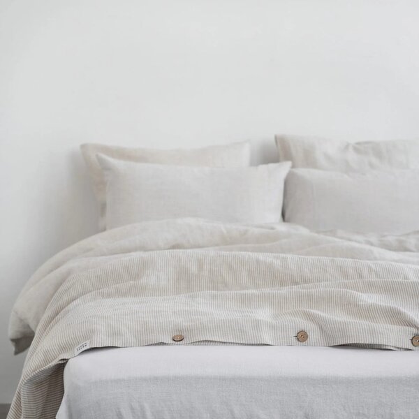 Lenzuola di lino bianco-beige per letto matrimoniale 200x200 cm Natural Stripes - Linen Tales