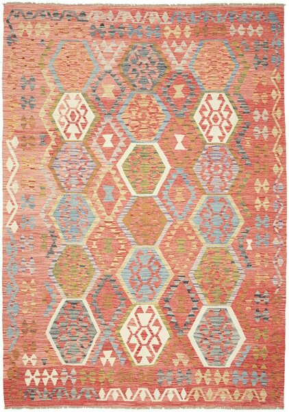 Tappeto Kilim Afghanistan Geometrico Terracotta Azzurro 207x295 Cm
