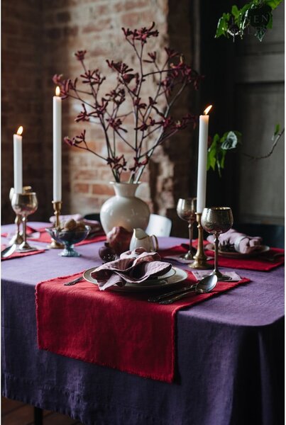 Sottobicchieri di colore rosso-naturale in set di 4 pezzi Red Natural Stripes - Linen Tales