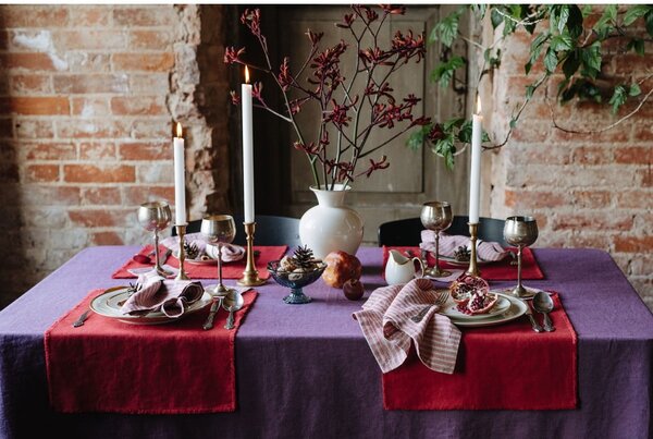 Sottobicchieri di colore rosso-naturale in set di 4 pezzi Red Natural Stripes - Linen Tales