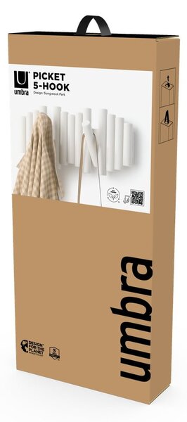 Appendiabiti da parete bianco in legno di pino Picket - Umbra