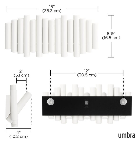 Appendiabiti da parete bianco in legno di pino Picket - Umbra