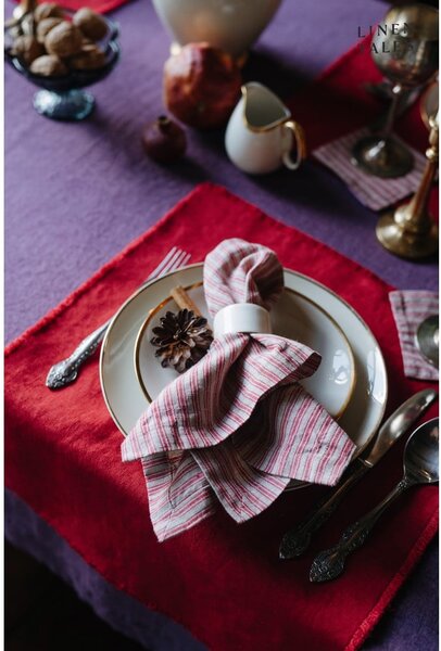 Sottobicchieri di colore rosso-naturale in set di 4 pezzi Red Natural Stripes - Linen Tales