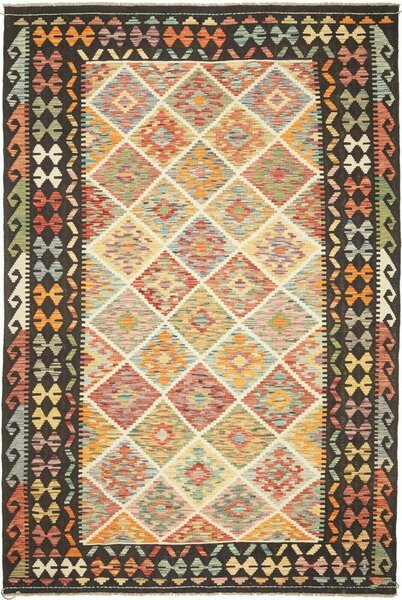 Tappeto Kilim Afghanistan Geometrico Multicolore Nero 196x297 Cm