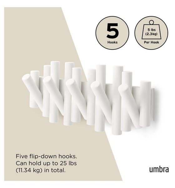 Appendiabiti da parete bianco in legno di pino Picket - Umbra