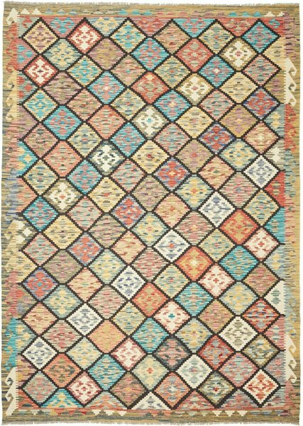 Tappeto Kilim Afghanistan Geometrico Multicolore Turchese 208x289 Cm