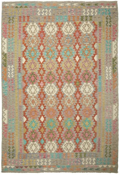 Tappeto Kilim Afghanistan Astratto Grigio Terracotta 203x295 Cm