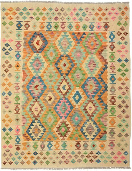 Tappeto Kilim Afghanistan Geometrico Crema Arancio 160x202 Cm