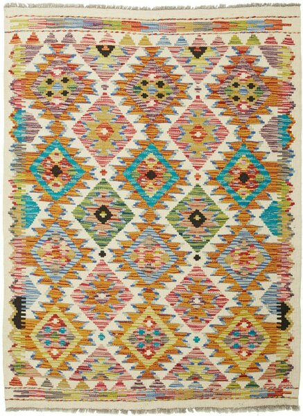 Tappeto Kilim Afghanistan Astratto Avorio Multicolore Vivace 109x147 Cm